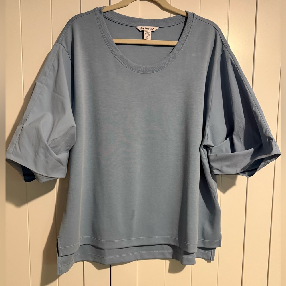 ATHLETA HERON BLUE HARLOW‎ HYBRID TEE-LIGHTWEIGHT-COTTON/POLY BLEND XL NWOT